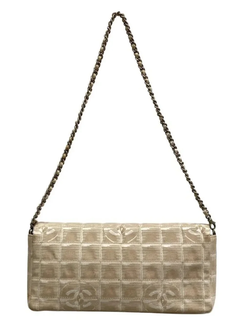 CHANEL New Travel Line Beige White Jacquard Leather Shoulder Bag